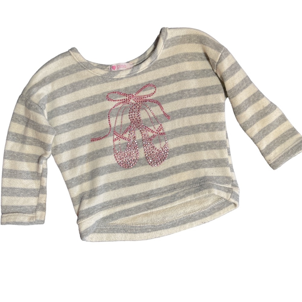 I ❤️Pinc size 3T gray and white cream striped, with pink gem ballet shoes